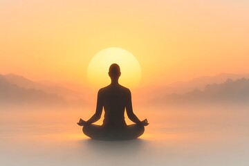 Serene Meditation at Sunrise with Silhouette in Tranquil Setting
