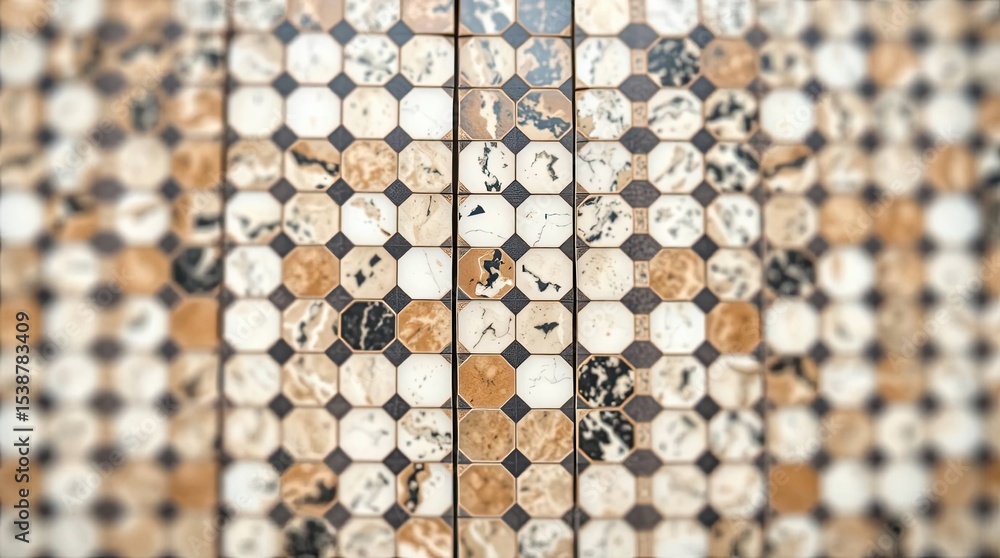 Poster detailed close up of an intricate tile pattern with various colors and textures.