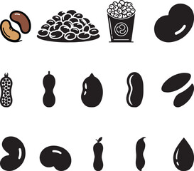 Various types of beans and peanuts icon set. eps-10