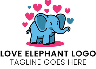 Adorable Blue Elephant Logo Design with Pink Hearts Cute Cartoon Animal Illustration Perfect for    