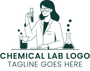 Scientist Woman Chemical Lab Research Test Tube Logo Design art line dark icon clean green white    