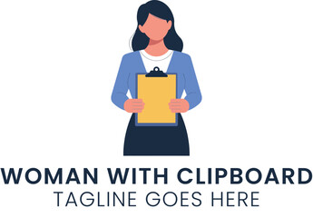 Professional Businesswoman Holding Clipboard Important Document work data plan team flat blue paper 