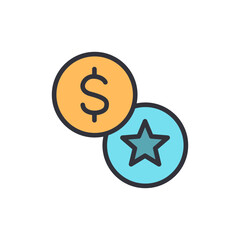 Dollar Coin And Star Token Symbolize Financial Achievement Reward