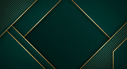 Abstract dark green background with golden lines and geometric shapes design