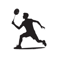 silhouette of people playing badminton, editable vector image