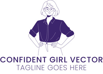 Confident Young Woman Vector Illustration Stylish Purple Shirt Design art girl icon line flat bold  