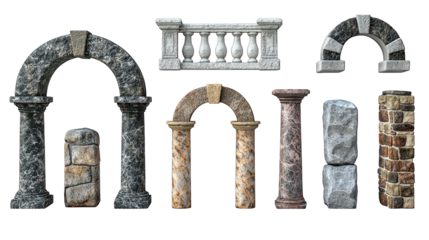 Stone architectural elements arches, columns, balustrade