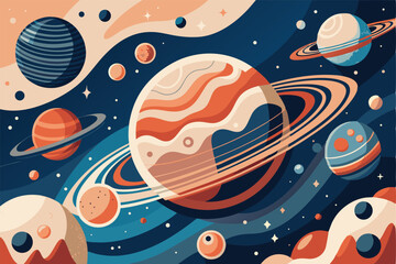 Abstract space art featuring planets and rings
