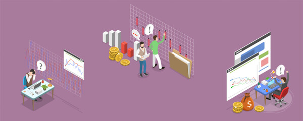 3D Isometric Flat Vector Illustration of Hedge Fund Investments, Venture Business