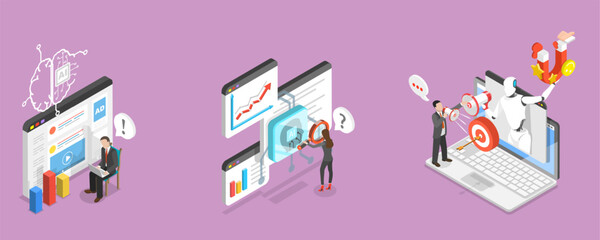 3D Isometric Flat Vector Illustration of Advertising Efficiency AI-Technology, AI In Marketingconcept