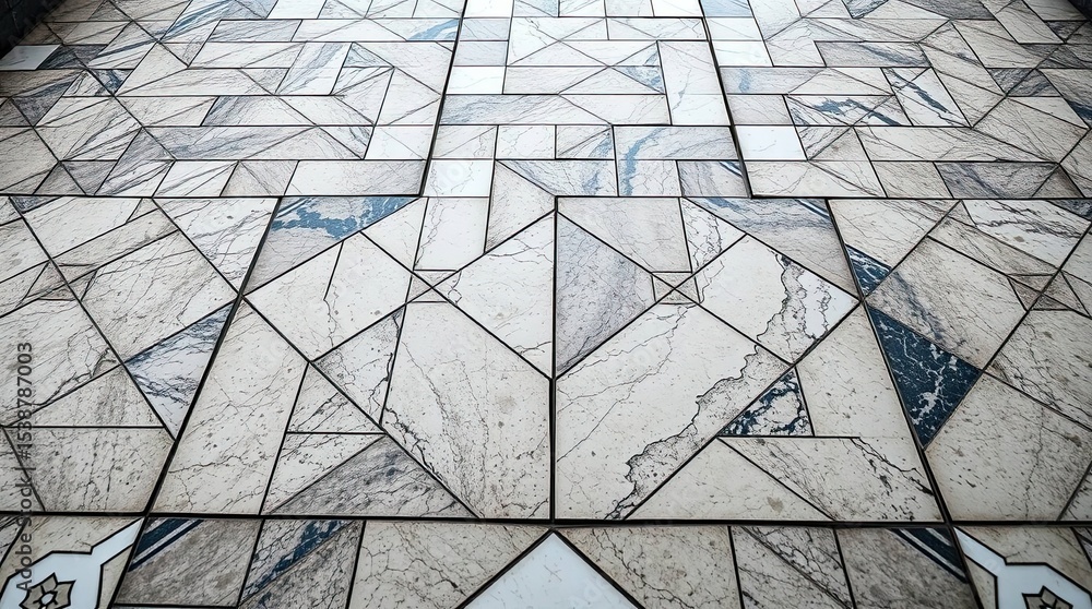 Poster geometric marble tile flooring with intricate design and abstract patterns from above