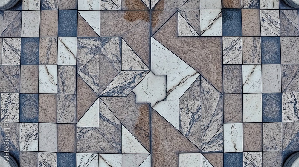 Aufkleber geometric pattern tile design with marble effect and various shapes and colors arrangement