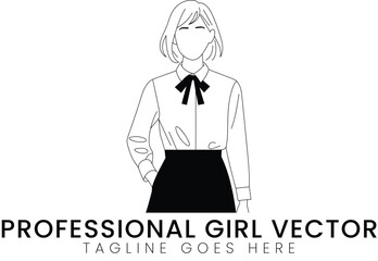 Stylish Professional Woman Vector Illustration Minimalist Fashion Design Corporate Girl Graphic bow 
