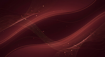 Abstract burgundy background with flowing lines and small light particles