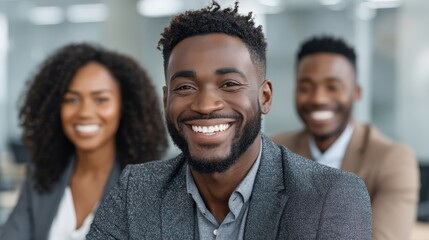 Happy diverse coworkers smiling in a collaborative brainstorming session at office environment - building positive relationships and friendships