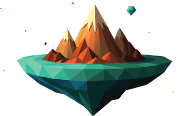 Obraz premium Low poly floating island with mountains and gems