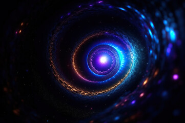 Fantasy Space Portal, Blue and Black Energy Vortex with Starry Cosmic Background