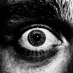 monochrome illustration of eye. Minimilist illustration of a human eye rendered in a halftone style. Ojo en blanco y negro.