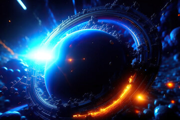 Surreal Cosmic World with Fiery Explosions, Nebula and Shining Stars