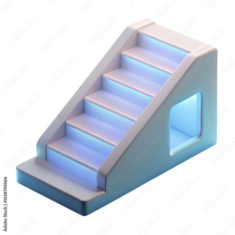 Poster modern illuminated staircase 3d render isolated on transparent background