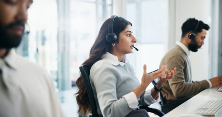 Call centre, help desk and business people in workplace, advice and feedback with customer service....