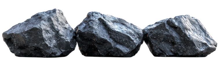 Three dark, textured rocks in a row