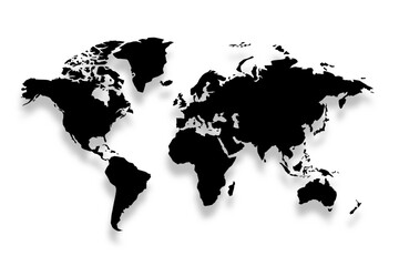 Clean black world map in silhouette style template design