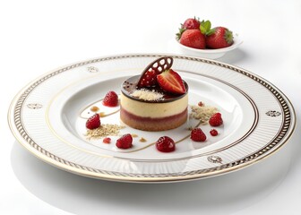 Elegant Dessert Plate on White Background &ndash; Gourmet Pastry Presentation in 45-Degree View
