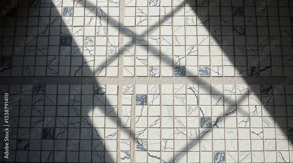 Poster overhead view of square marble tiles with shadows creating a striking geometric pattern