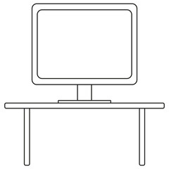 Computer monitor desktop. Office workplace screen. Blank display table. Vector line art.