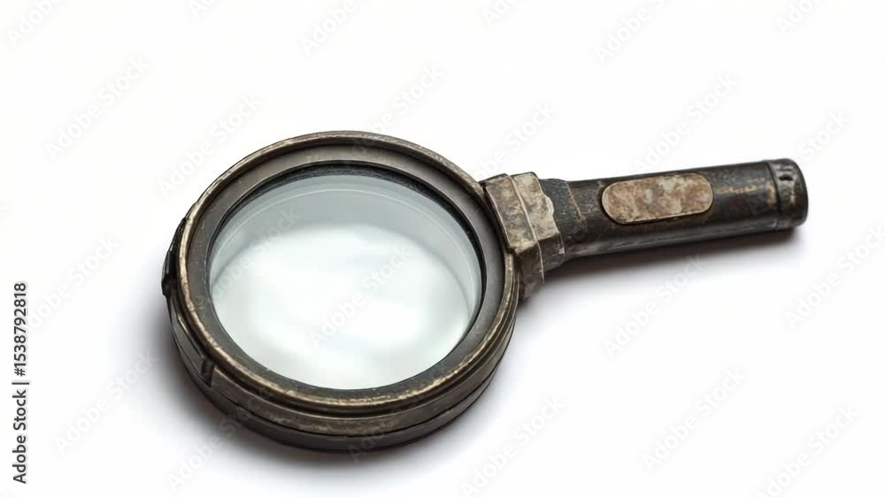 Poster a close-up shot of a magnifying glass on a table, ideal for highlighting details or emphasizing focu