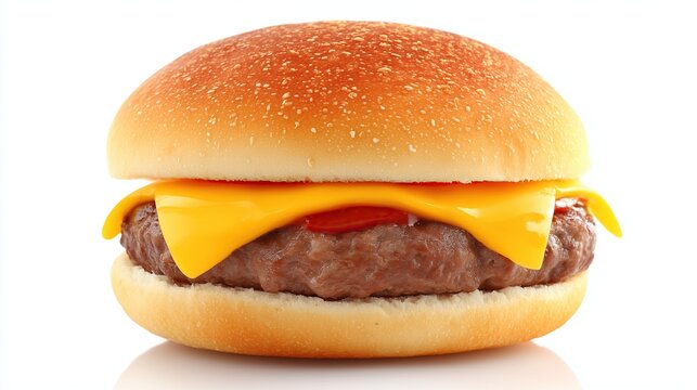 Delicious juicy hamburger with cheese ketchup and sesame bun ready to eat