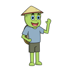 A cute anthropomorphic turtle works passionately as an organic farmer. 