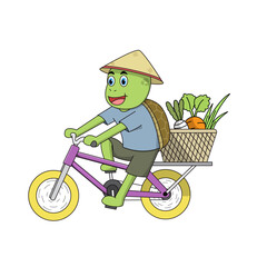 A cute anthropomorphic turtle works passionately as an organic farmer. 
