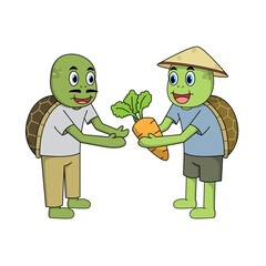 A cute anthropomorphic turtle works passionately as an organic farmer. 
