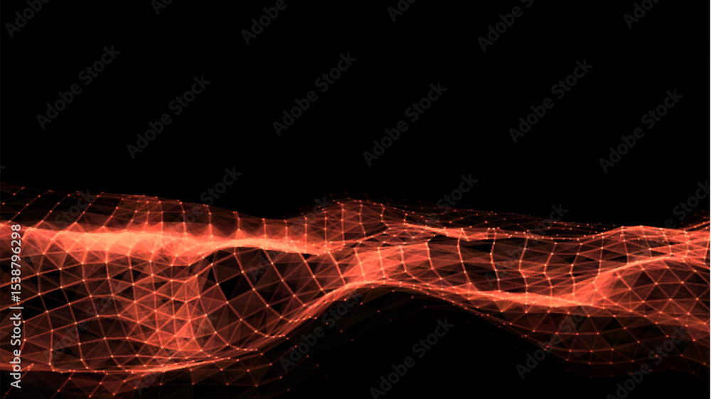 Wall mural vector orange wave with motion dots and lines. abstract digital background. concept connection big d