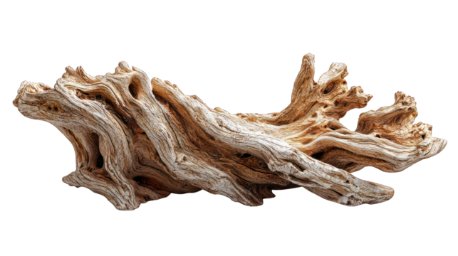 Twisted, weathered driftwood with intricate hole details