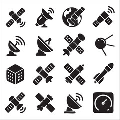 Collection of Space Technology Icons in Simple Style.