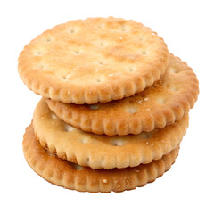 Crispy Crackers Three golden-brown round crackers, stacked on top of each other, showcasing their crispy texture and subtle detailing. A perfect image for food blogs, packaging, or recipe websites.