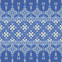 Blue Pixel Geometric Fabric Seamless Pattern