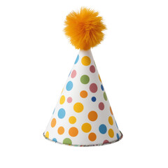 birthday hat with colorful polka dots and a yellow pom-pom on top, no text or images.
