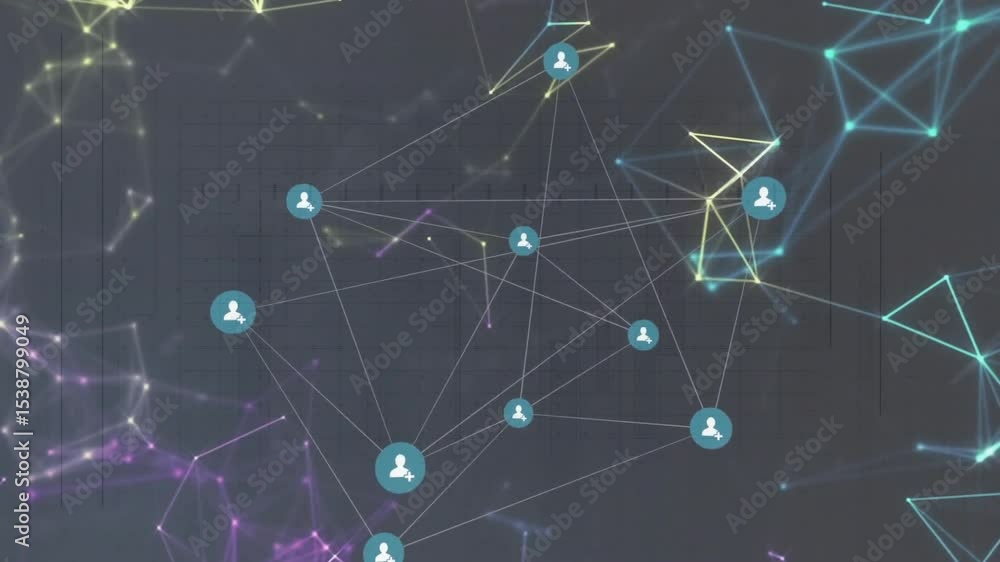 Poster fading in network graph, highlighting node, rotating, expanding links, reconnecting for focus shift