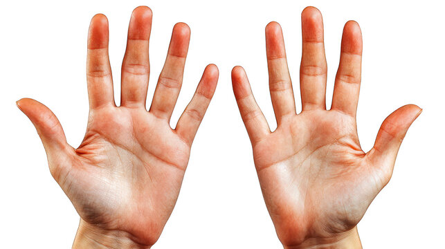 Two outstretched human hands against black background