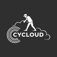 Minimalist Cloud Storage Logo with Worker Illustration and Modern Typography.
