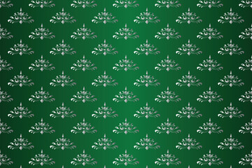 Elegant silver damask pattern on dark green background seamless wallpaper