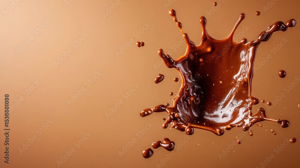 Poster chocolate splash creating patterns on a smooth surface during a creative project