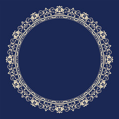 Decorative frame Elegant vector element for design in Eastern style, place for text. Floral golden and dark blue border. Lace illustration for invitations and greeting cards
