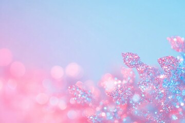 A pink and blue background with glittery snowflakes, with ample copy space for text.