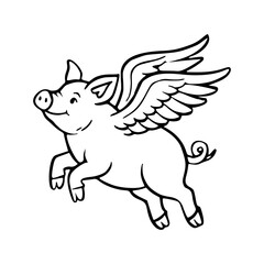 cute winged pig outline drawing