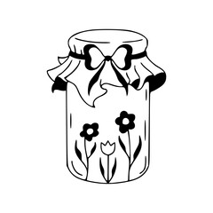 homemade jar with floral design and bow